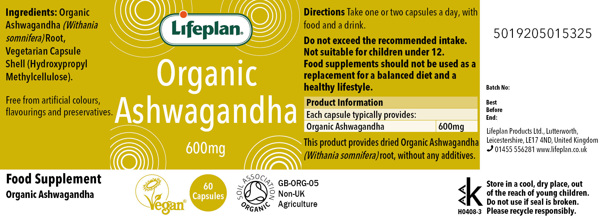 Organic Ashwagandha 600mg