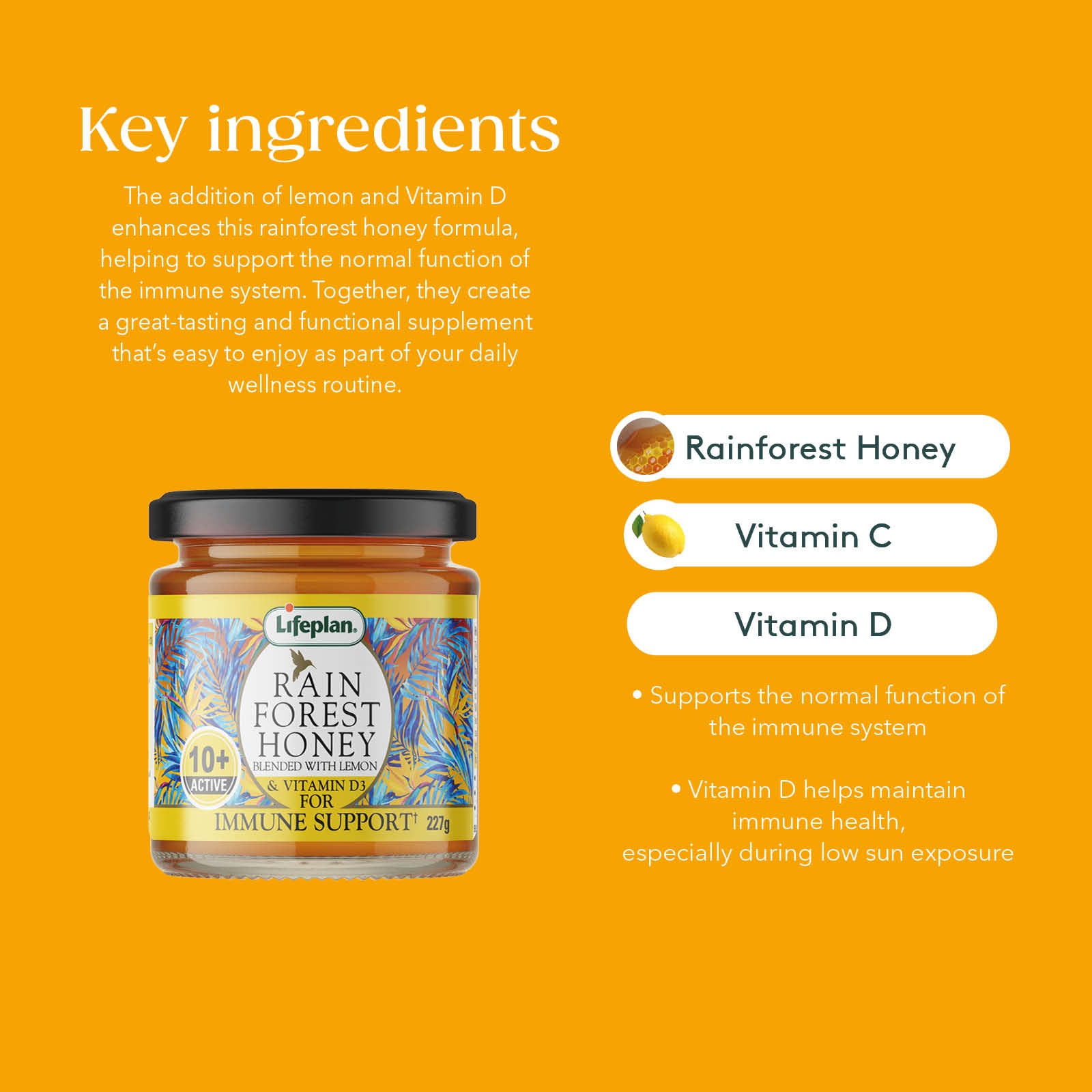 Rainforest Honey Active 10+ with Lemon and Vitamin D3